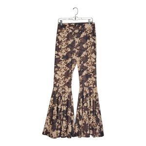 Lucky And Blessed Brown and Cream Cow Print Flared Pants Medium